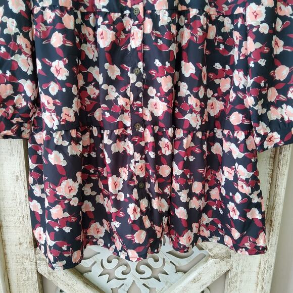 Times Two Maternity 3/4 Sleeve Button Down Collar Layered Ruffle Hem Blouse Top - Picture 12 of 14